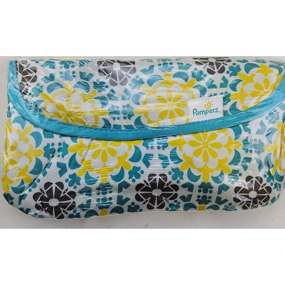 Pampers Diaper Clutch‎ Teal Yellow Floral Medallion Travel Pouch Set 4 Pack New
